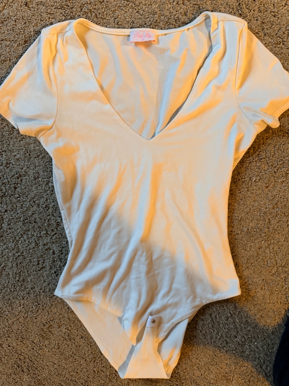 Pink Lily White V-Neck Short Sleeve Bodysuit